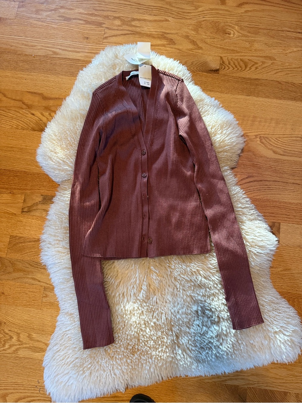 Abercrombie & Fitch Ribbed Button-Front Cardigan - Mauve